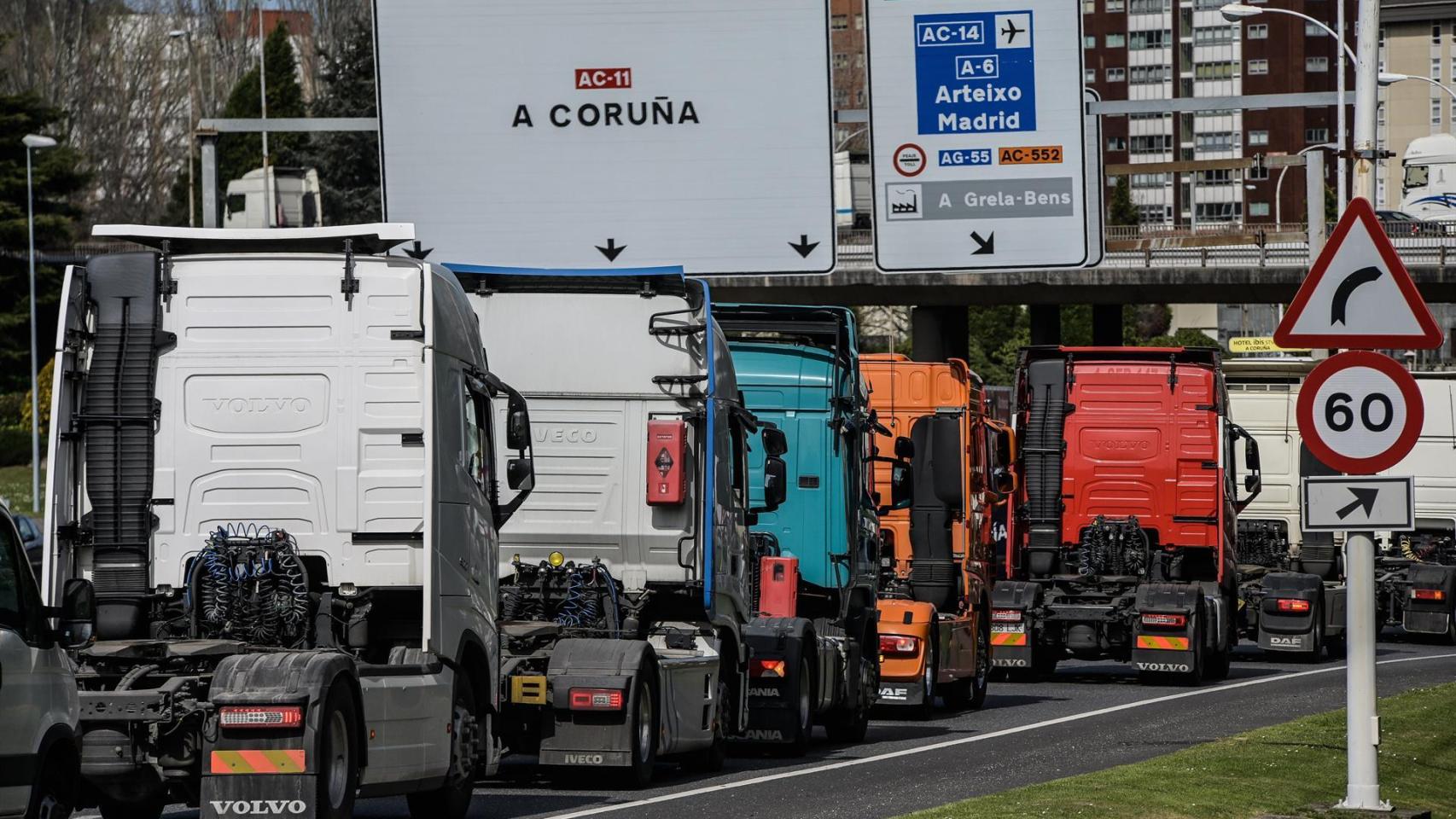 Imagen de archivo de una protesta de transportistas en A Coruña