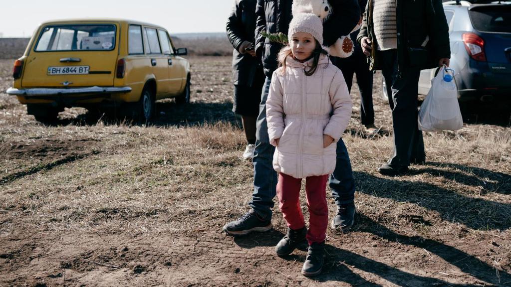 Familias refugiadas ucranianas a su llegada a Moldavia.