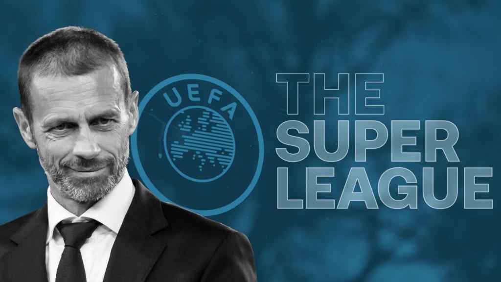 Fotomontaje de Alexsander Ceferin y los logotipos de la UEFA y la Superliga europea