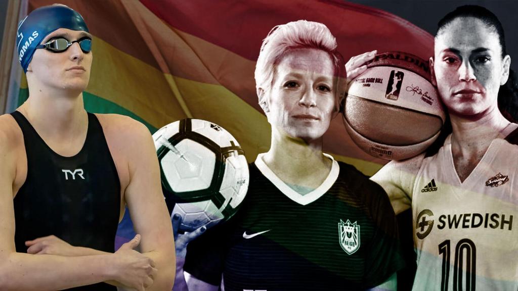 Fotomontaje de Lia Thomas, Megan Rapinoe y Sue Bird