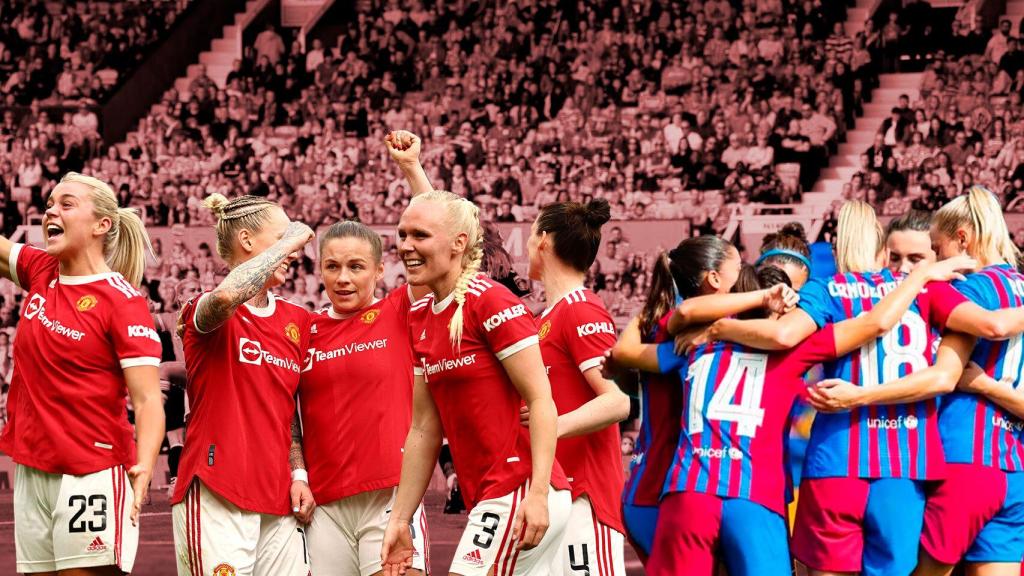 Fotomontaje del Manchester United y el FC Barcelona femenino