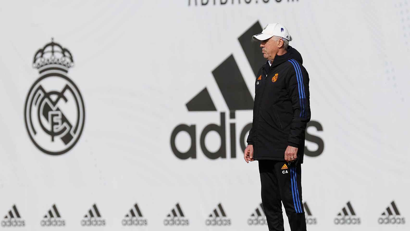 Carlo Ancelotti, en un entrenamiento del Real Madrid