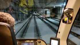 Vista del túnel del Metro de Málaga desde uno de los trenes.