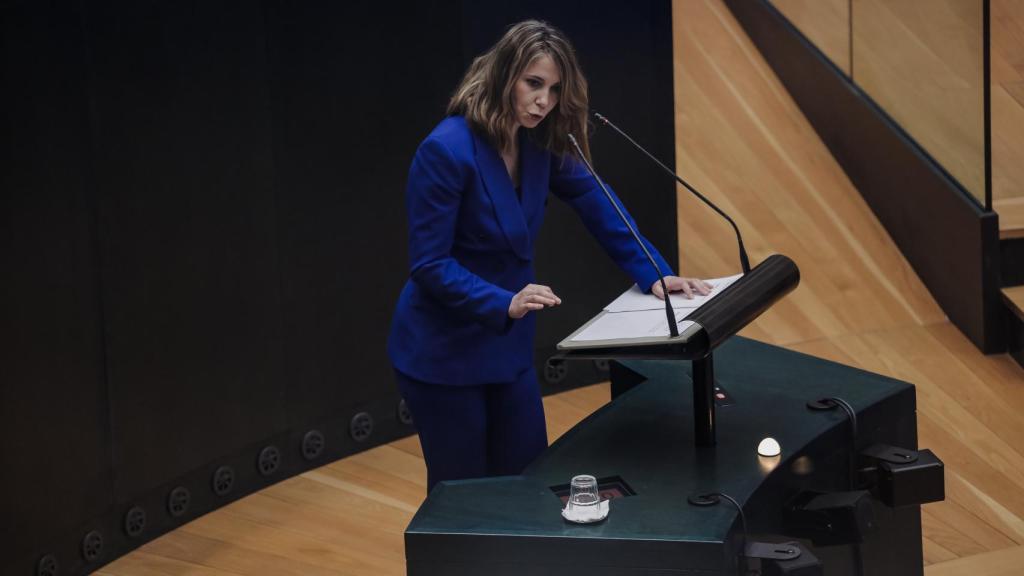 La portavoz del PSOE en el Ayuntamiento de Madrid, Mar Espinar, interviene en el pleno.