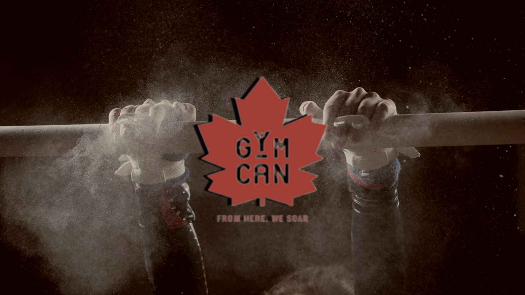 Una atleta sobre una paralela y el logo de la Federación de Gimnasia de Canadá, en un fotomontaje.