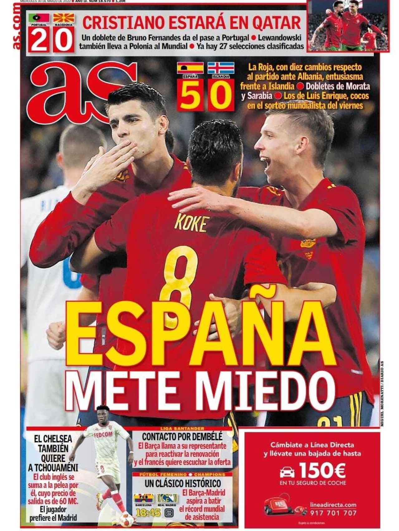 La portada del diario AS (30/03/2022)