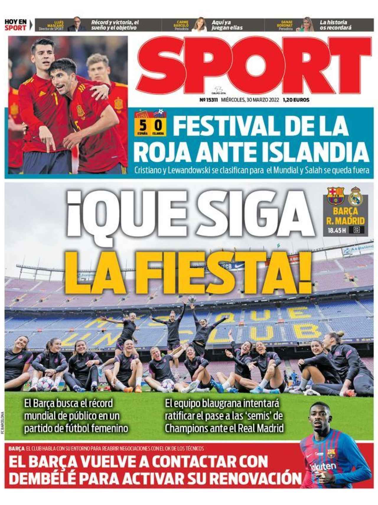 La portada del diario Sport (30/03/2022)
