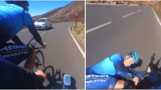 Lutsenko salva la vida de milagro tras un brutal accidente: dura caída con un compañero entrenando