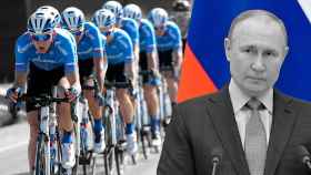 Fotomontaje del equipo ciclista RusVelo  y Vladimir Putin