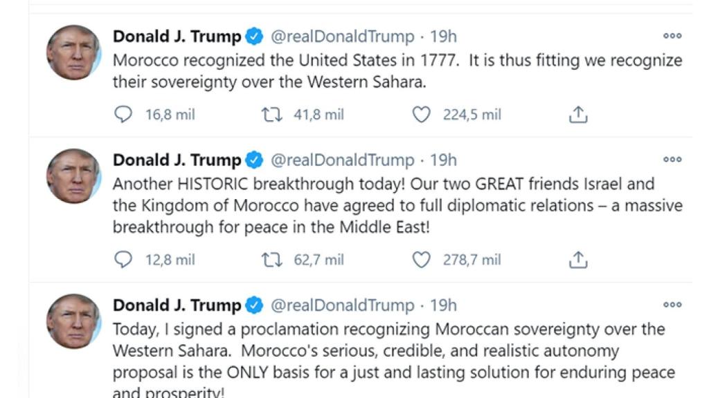 Captura de pantalla de los tweets de Donald Trump