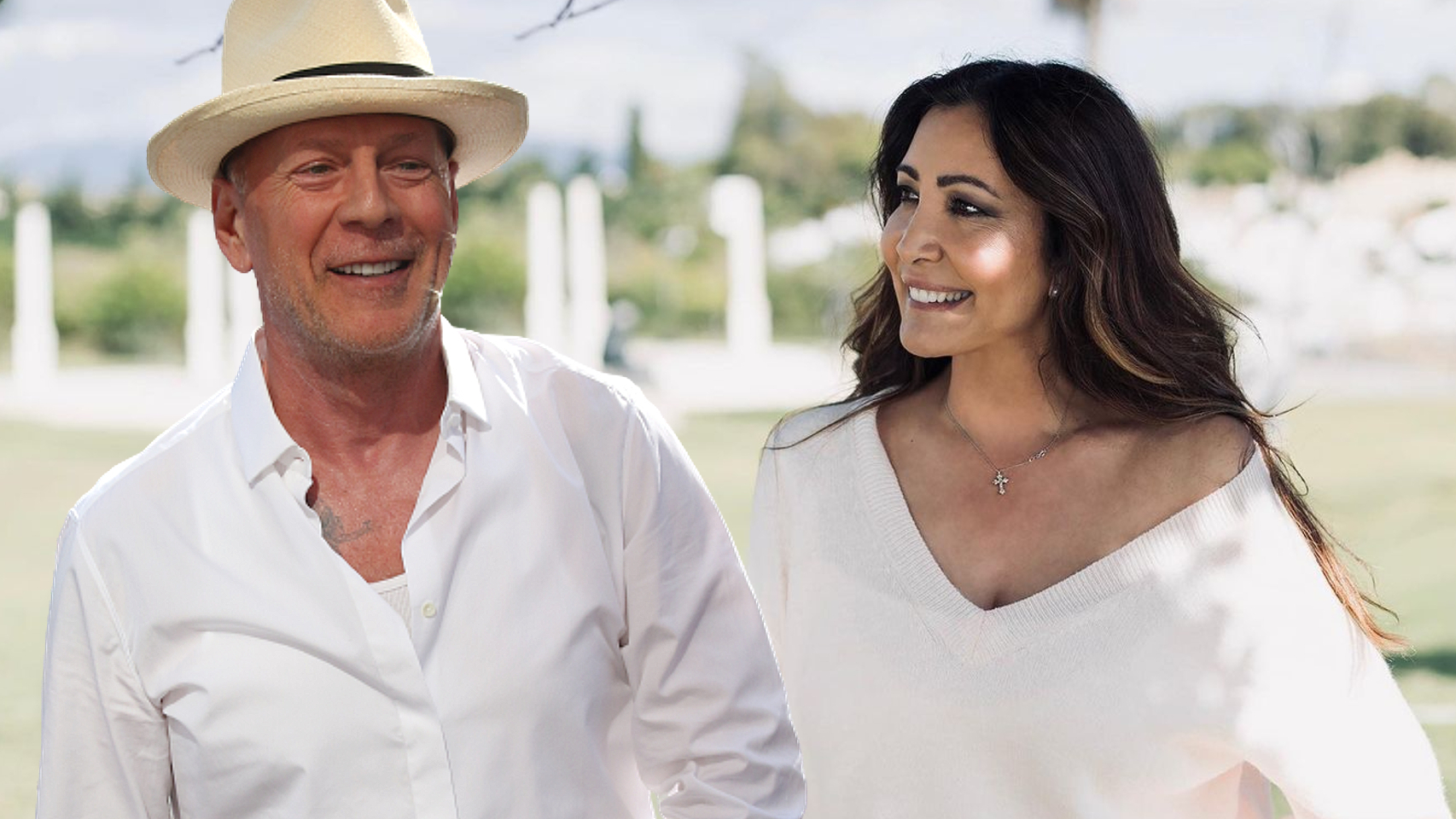 Bruce Willis y María Bravo, en un montaje de Jaleos | Fotos: Gtres/Instagram