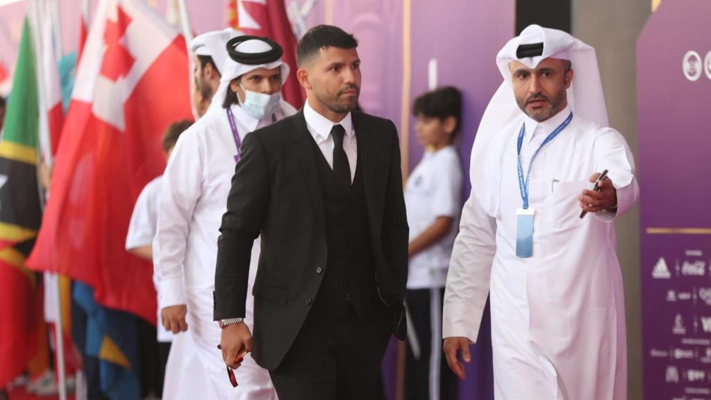 Sergio 'Kun' Agüero durante un acto en Qatar como representante de la selección argentina