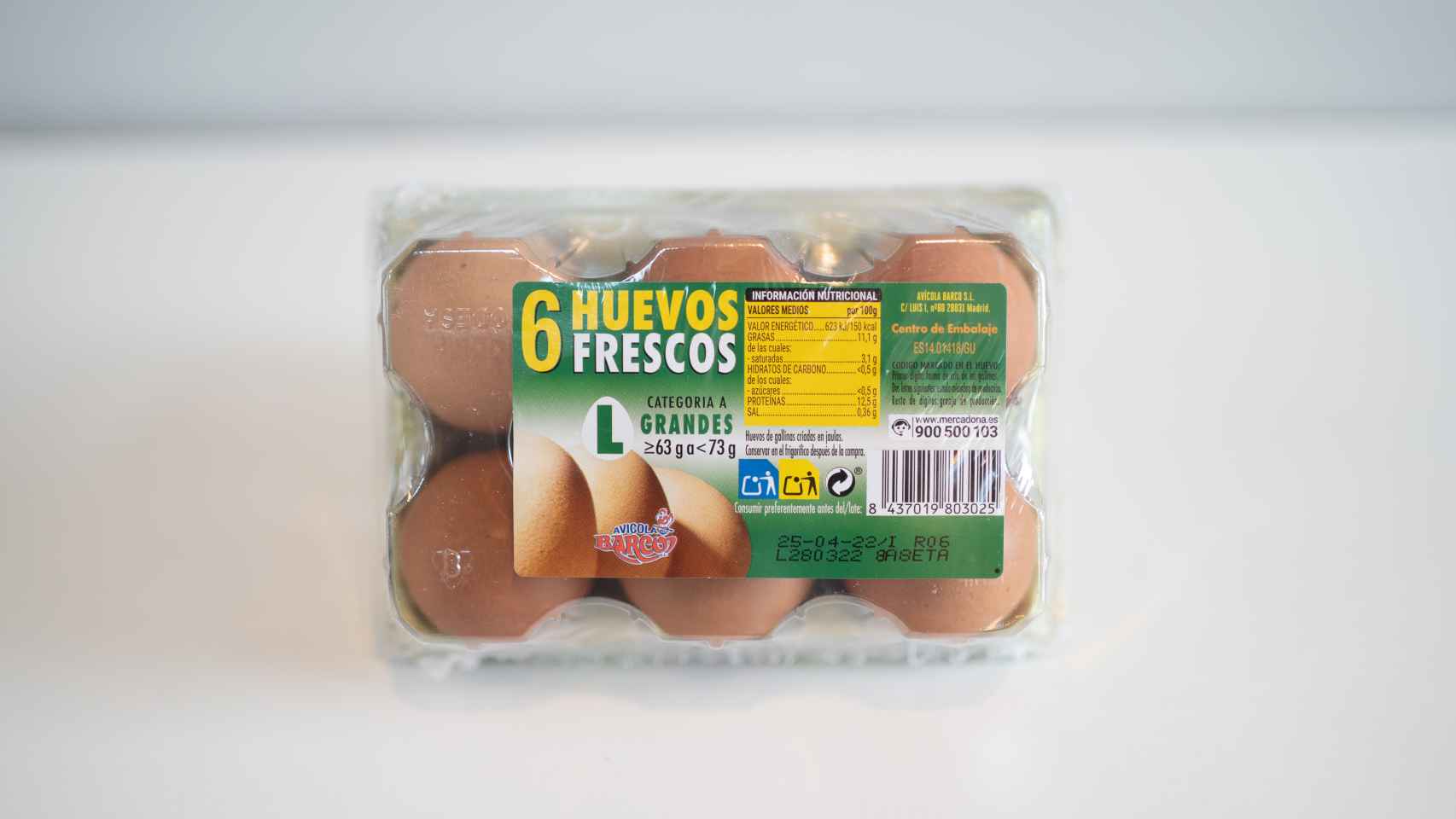 El paquete de seis huevos de Mercadona.