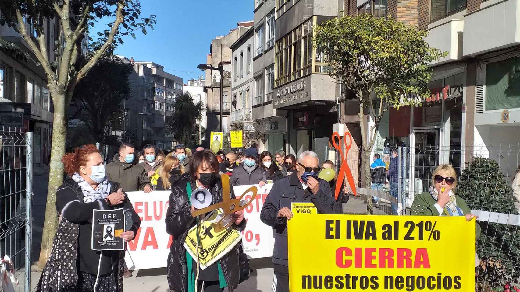 Manifestación del sector de la imagen personal en Vigo.