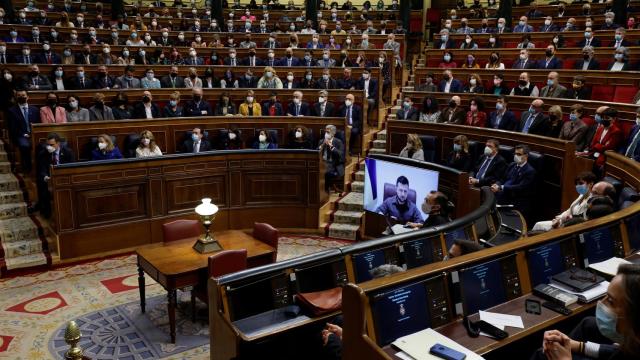 Imagen de la intervención de Zelenski en el Congreso de los Diputados.