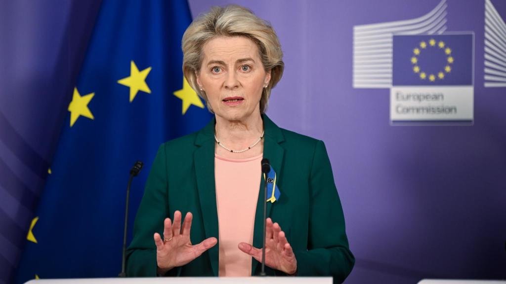 La presidenta de la Comisión, Ursula von der Leyen, durante la comparecencia de este martes