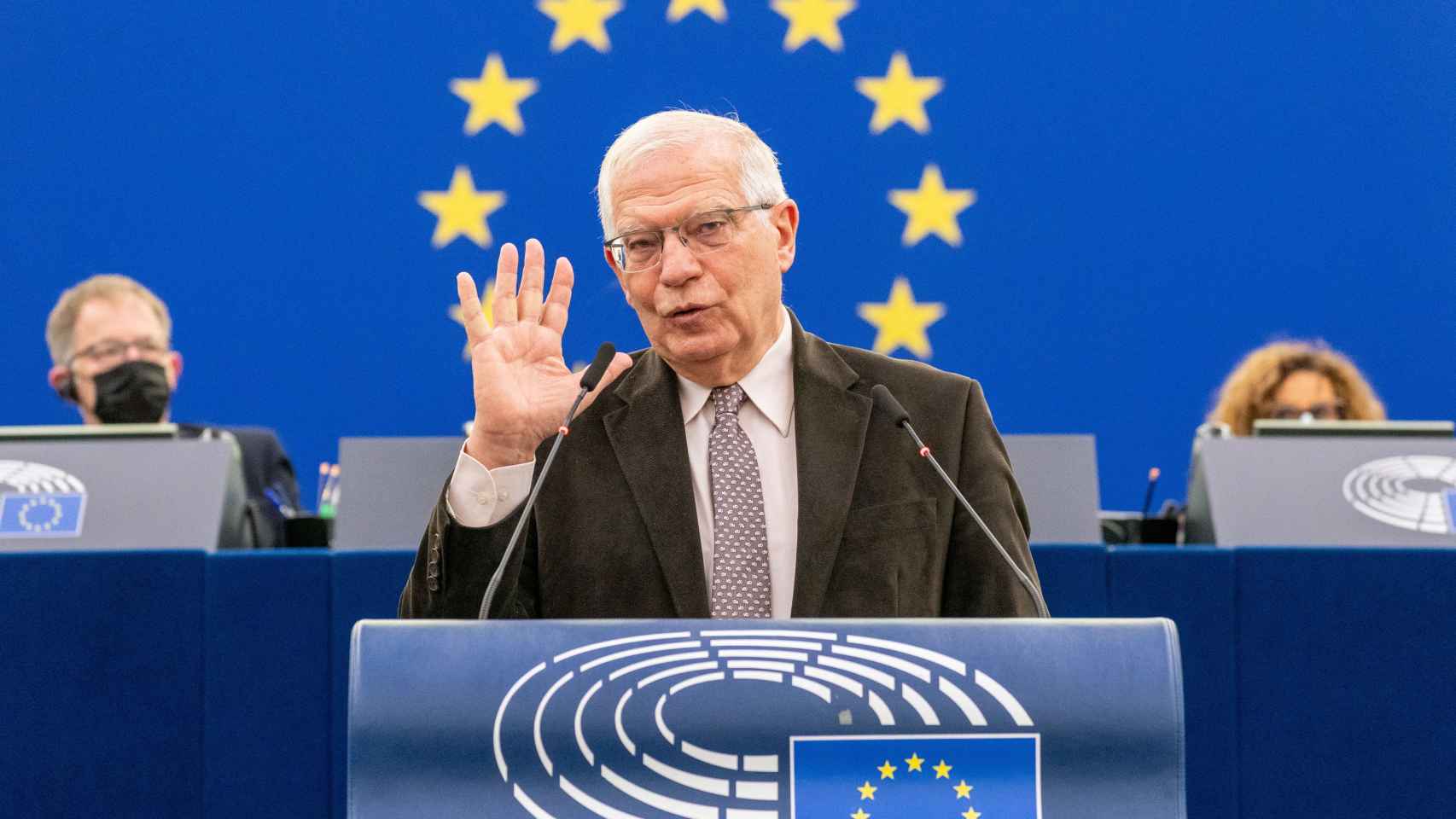 El jefe de la diplomacia de la UE, Josep Borrell, durante su intervención este miércoles en la Eurocámara