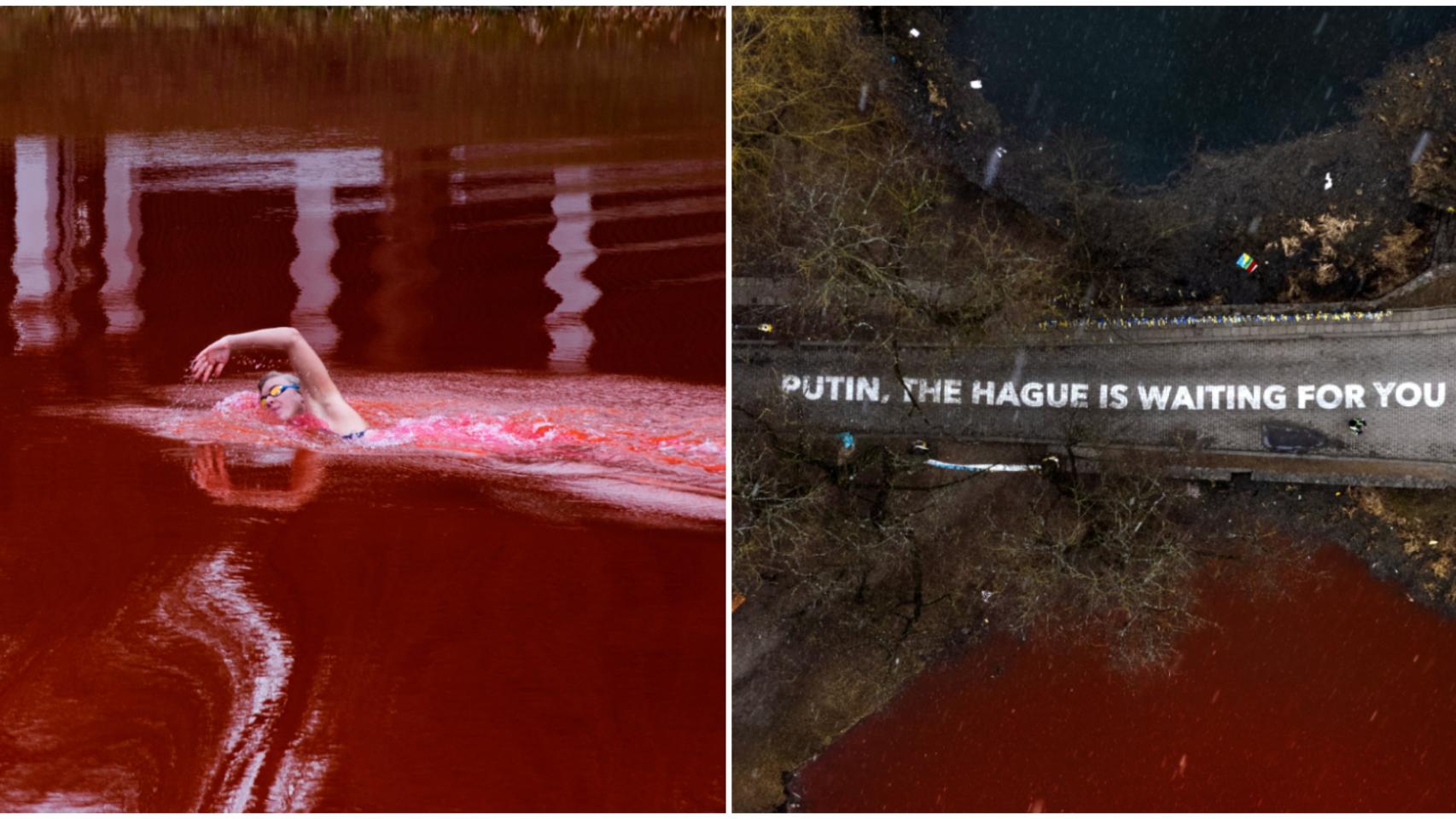 Ruta Meylutyte, campeona olímpica lituana, tiñe un lago de 'sangre' para protestar contra Rusia