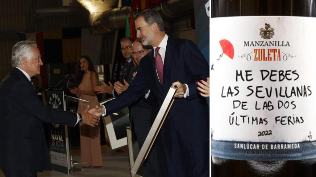 Felipe VI en el 250 aniversario de Delgado Zuleta y una botella de la nueva manzanilla.