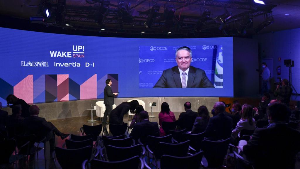 El secretario general de la OCDE, Mathias Cormann, durante su intervención 'online' en el quinto día de Wake Up, Spain! este 8 de abril. Foto: Luca Piergiovanni.