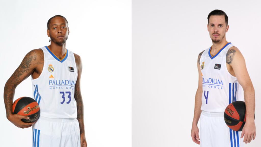 Trey Thompkins y Thomas Heurtel en las imágenes oficiales de la temporada con el Real Madrid