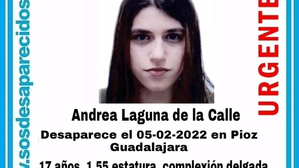 Cartel de Sos Desaparecidos en el que alerta de la desaparición de Andrea Laguna de la Calle