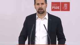 Luis Tudanca, líder de los socialistas de Castilla y León, durante la intervención telemática