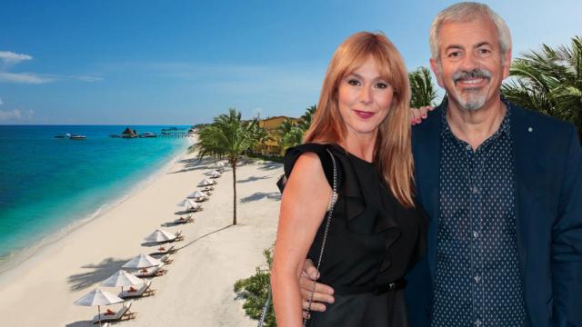 Patricia Santamarina y Carlos Sobera junto un hotel de la Riviera Maya en un montaje de JALEOS.