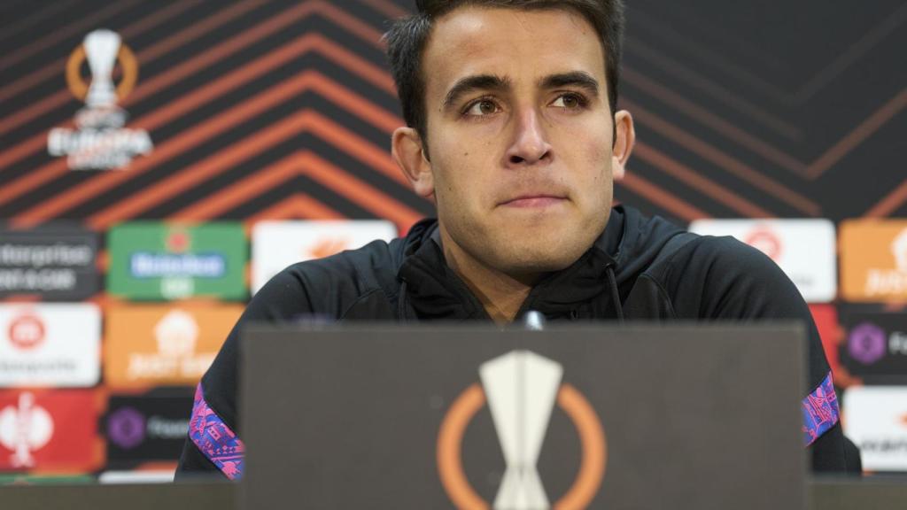 Eric García, en rueda de prensa de la Europa League