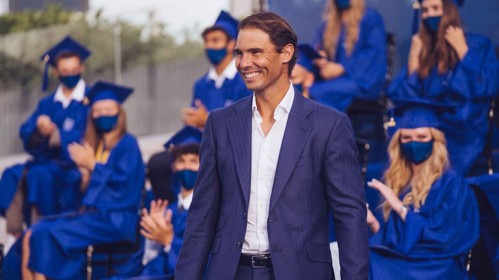 El tenista español Rafael Nadal en la graduación de la Rafa Nadal School.