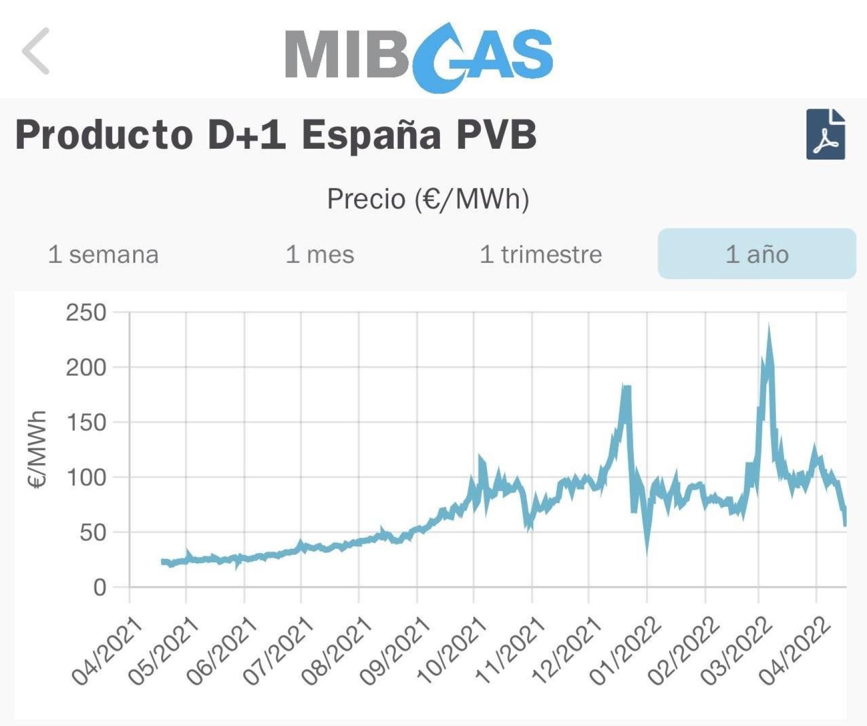 Precio MIBGAS a 1 año