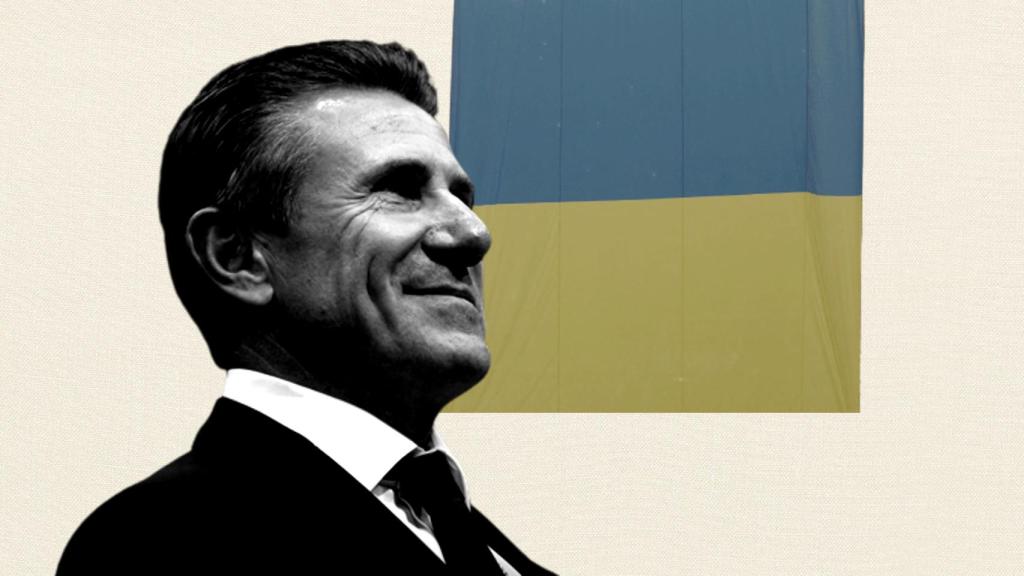 Sergei Bubka, en un fotomontaje con la bandera de Ucrania.