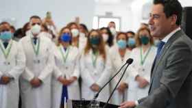 El presidente de la Junta, Juanma Moreno, en la inaguración del nuevo centro de salud de San Pedro.