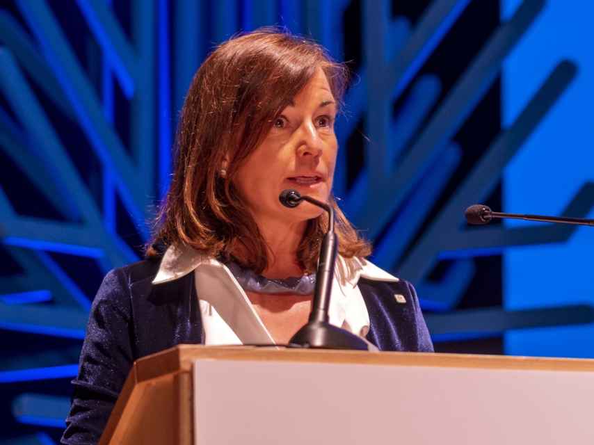 La presidenta de Empresa Familiar de Castilla y León, Rocío Hervella, durante el acto de este martes en Salamanca. / ICAL