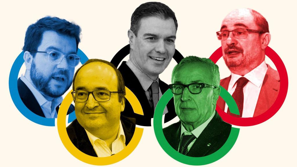 Pere Aragonès, Pedro Sánchez, Javier Lambán, Miquel Iceta y Alejandro Blanco