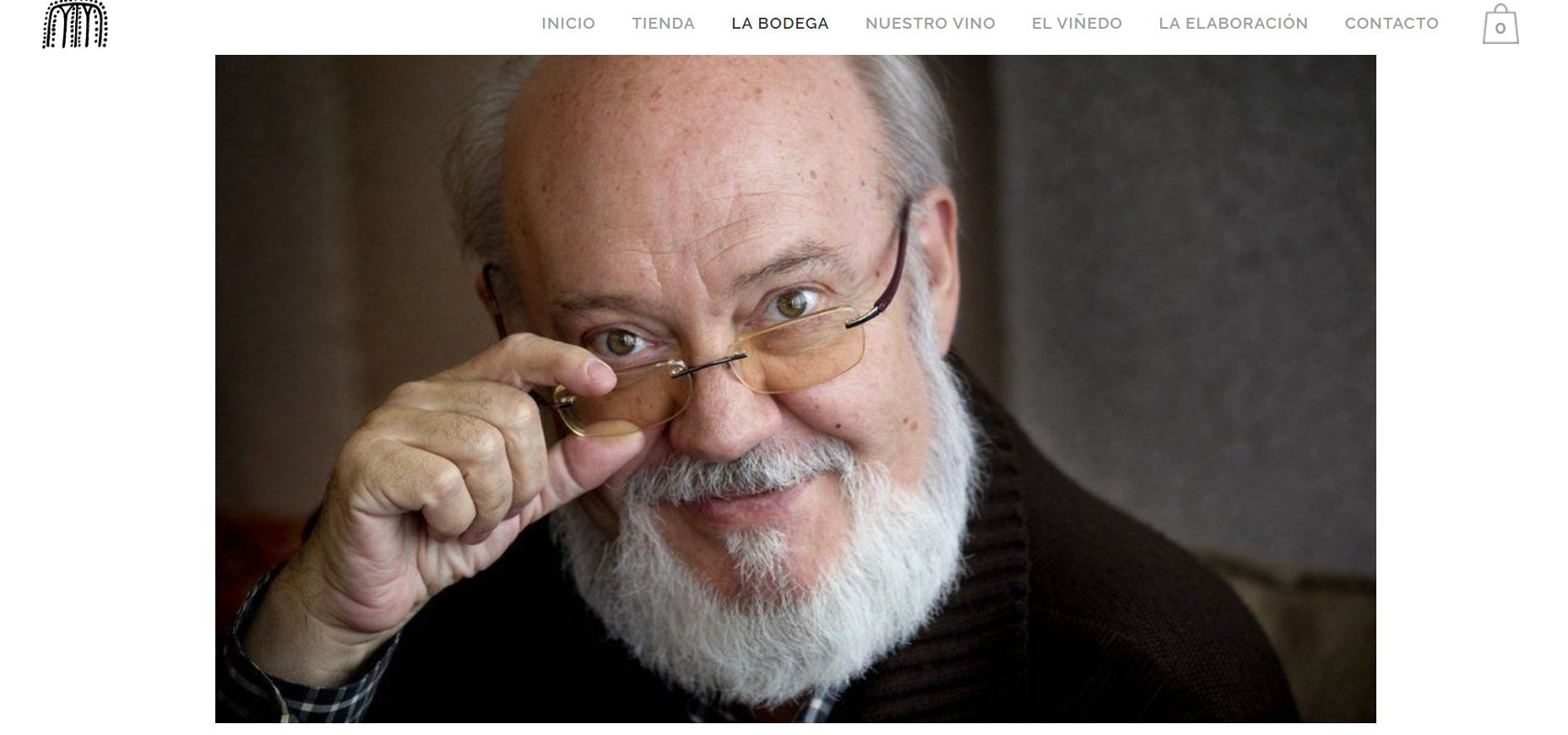 Captura de la web de Bodega Sanclodio con una imagen de su fundador, José Luis Cuerda.