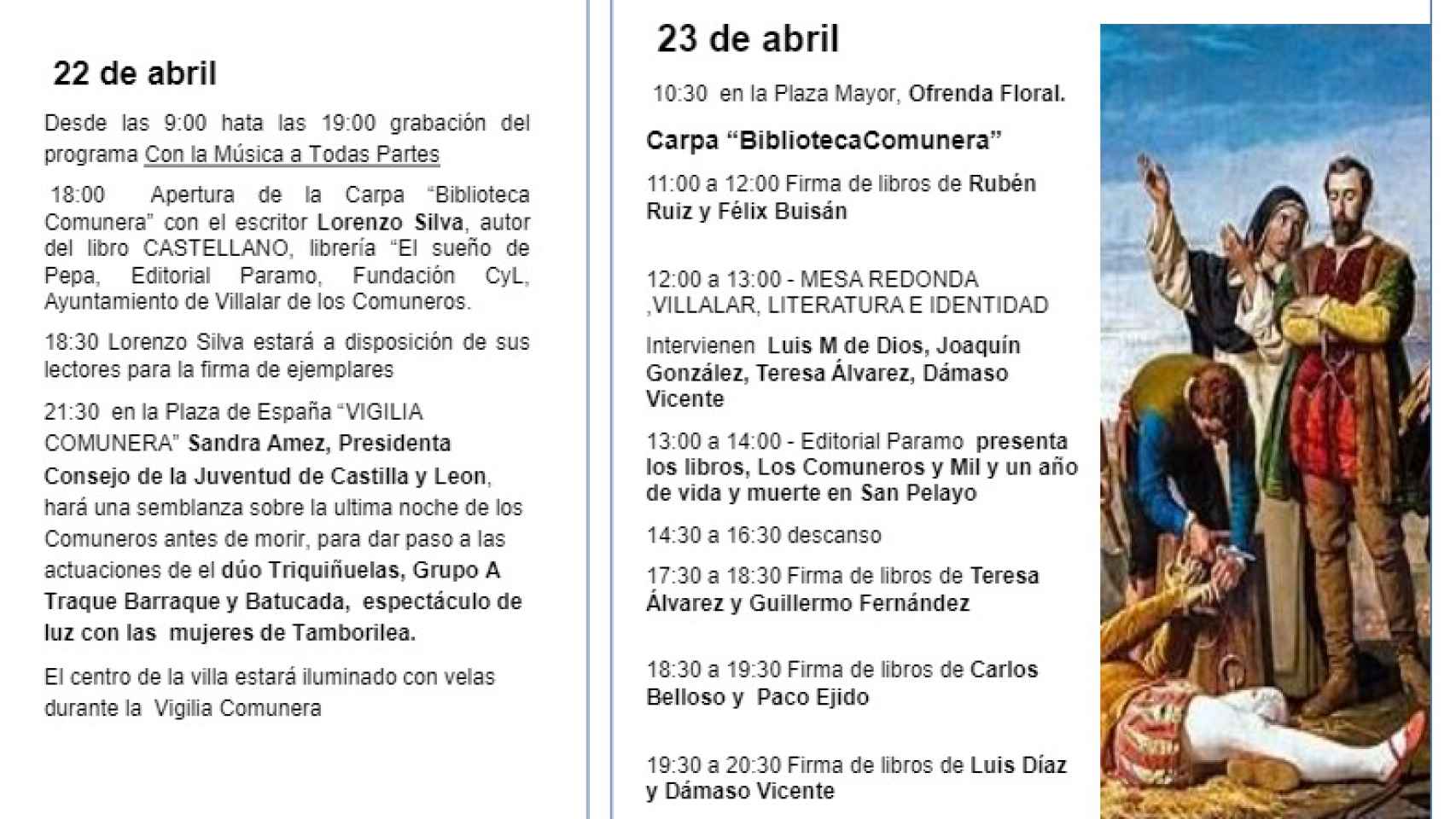 Actos programados por el Ayuntamiento de Villalar para el Día de Castilla y León 2022.