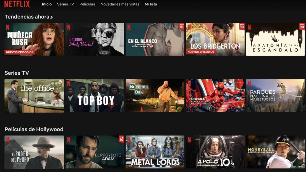 Captura del catálogo actual de Netflix.