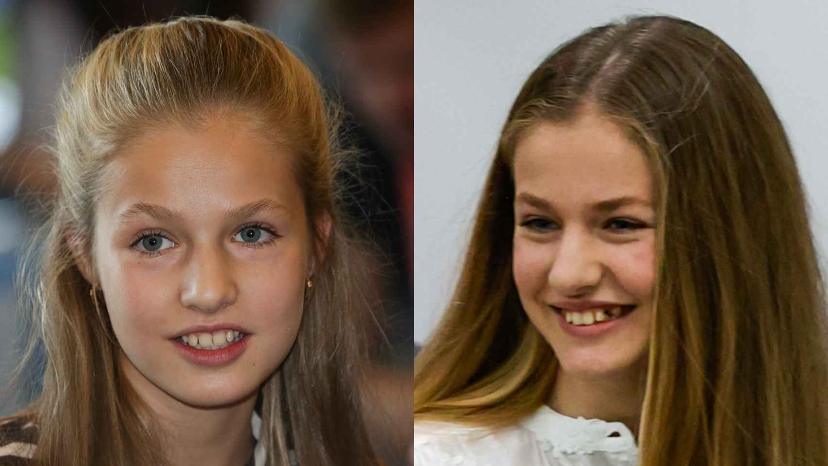 Comparativa de la princesa Leonor. A la izquierda, en una imagen de noviembre de 2019 y, a la derecha, en otra del 20 de abril de 2022.