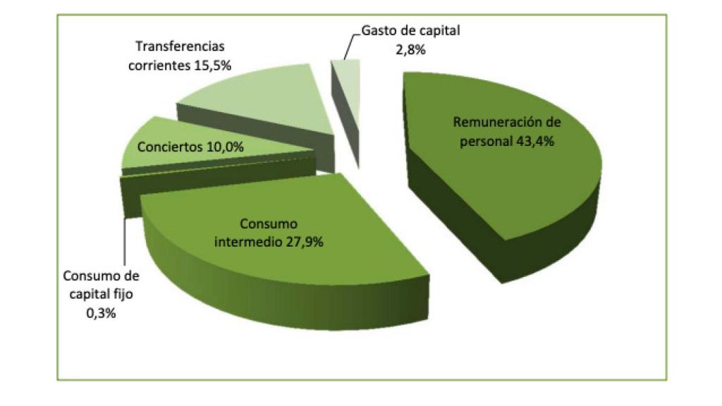 Gasto sanitario público consolidado según clasificación económica. Estructura porcentual.
