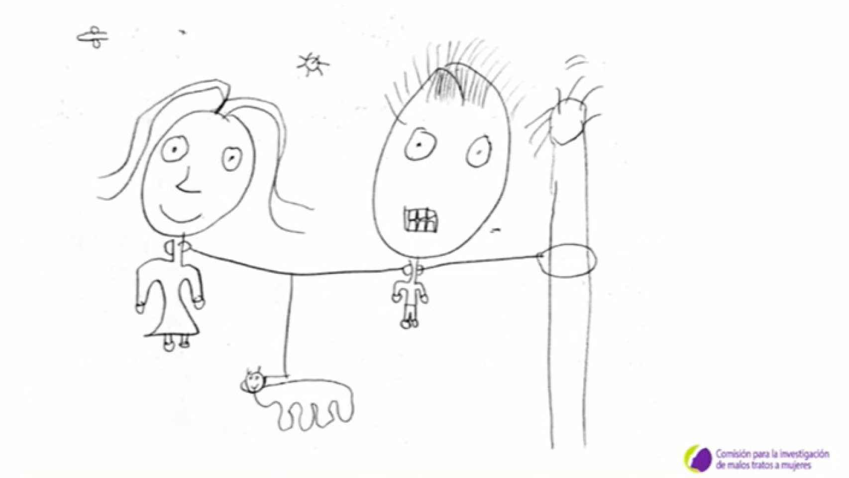 El dibujo del autor, su hermana y su mascota, agredidos por el padre.