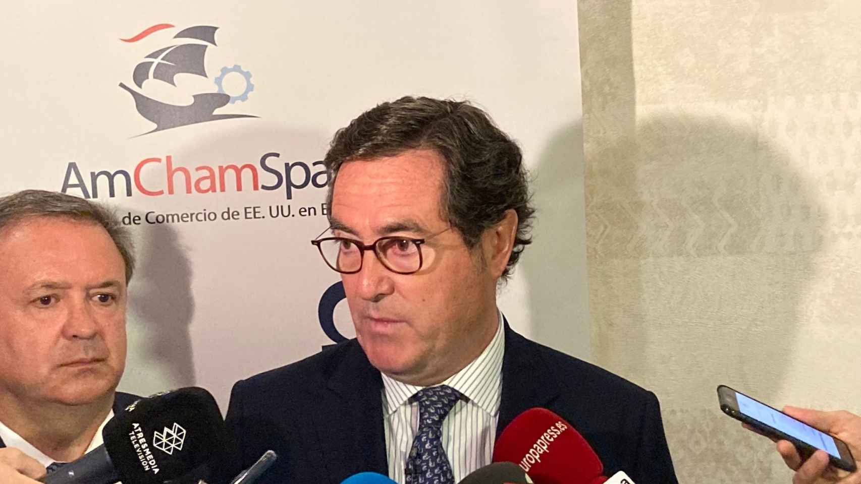 El presidente de la CEOE, Antonio Garamendi, este viernes en Barcelona
