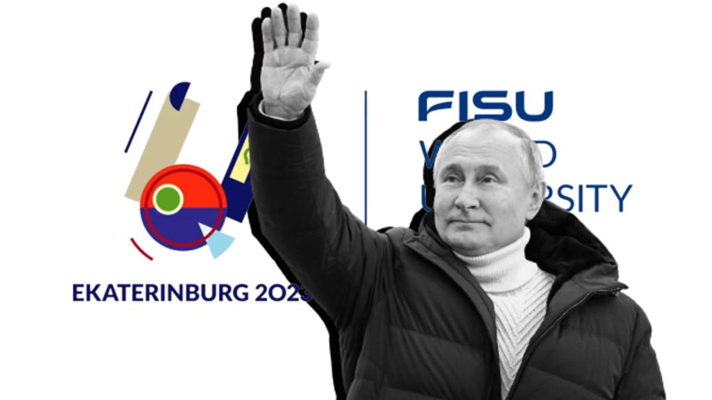 Vladimir Putin, en un fotomontaje con el logo de los Juegos Universitarios.