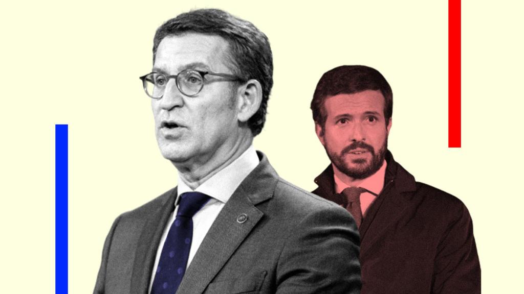 Alberto Núñez Feijóo (i) y Pablo Casado (d), en un fotomontaje.