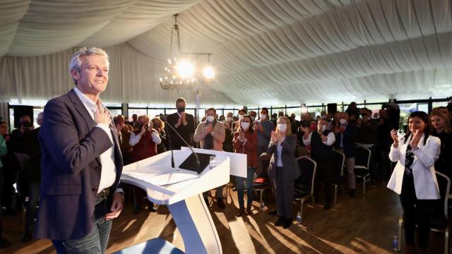 El presidente del PP provincial de Pontevedra, Alfonso Rueda, durante la Junta Directiva del Partido Popular de Pontevedra.