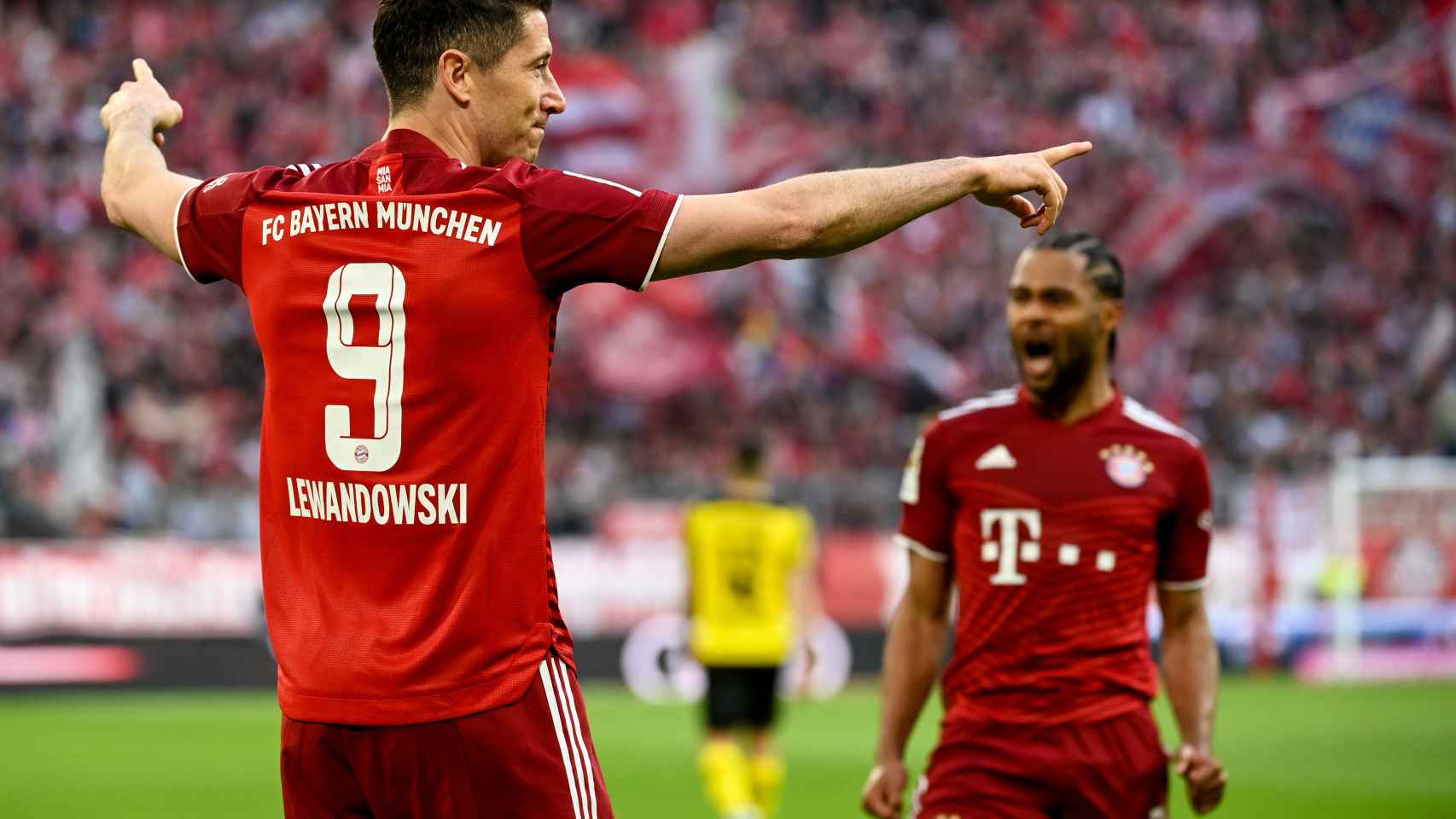 Robert Lewandowski, celebrando un gol con el Bayern Múnich en la Bundesliga 2021/2022