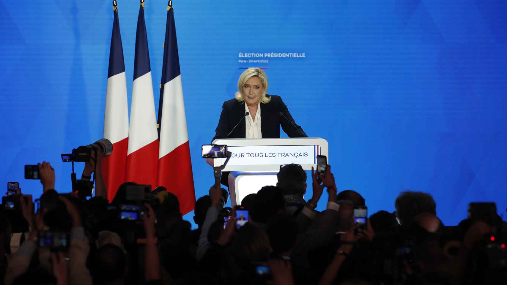 Marine Le Pen se dirige a sus seguidores tras conocerse la victoria de Macron, el pasado 24 de abril.