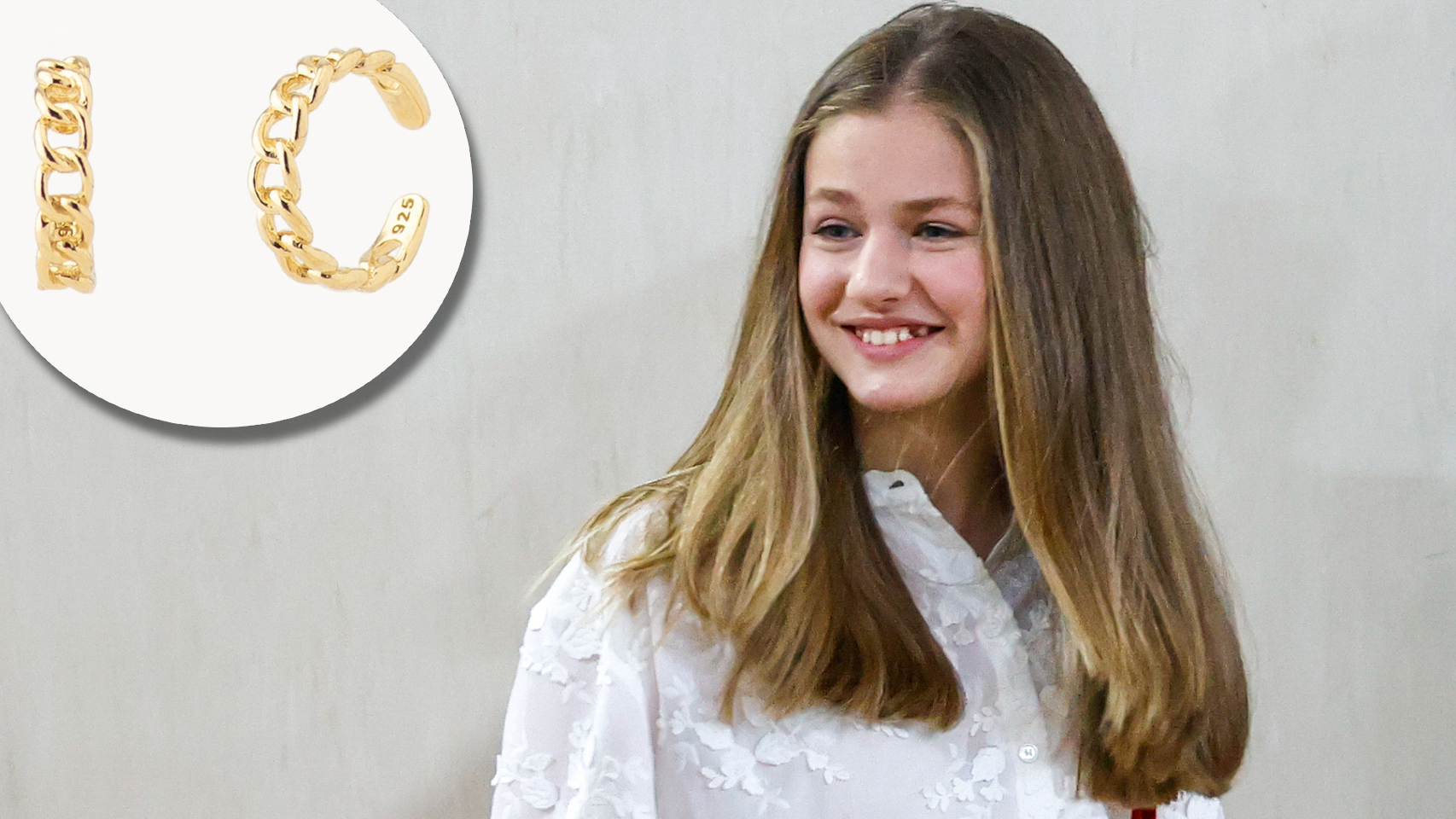 La princesa Leonor y su 'ear cuff', en un fotomontaje realizado por Jaleos de EL ESPAÑOL.