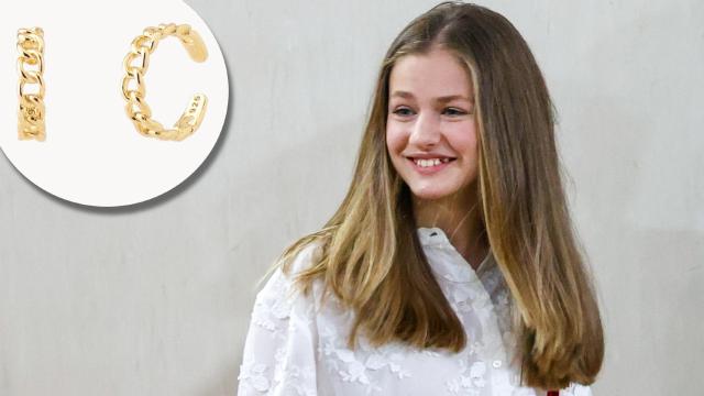 La princesa Leonor y su 'ear cuff', en un fotomontaje realizado por Jaleos de EL ESPAÑOL.