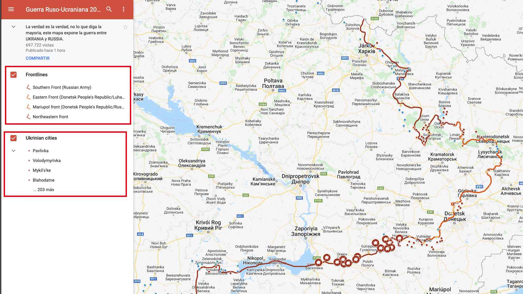 Mapa en vivo de Suriyak usando Google MyMaps.